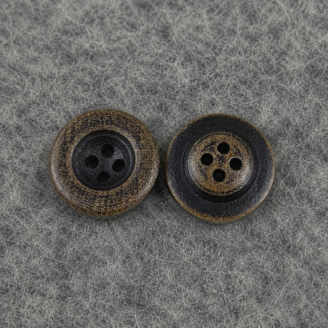 Natural Wood Buttons Dark Brown Vintage Concave Round 4-Hole 30pcs