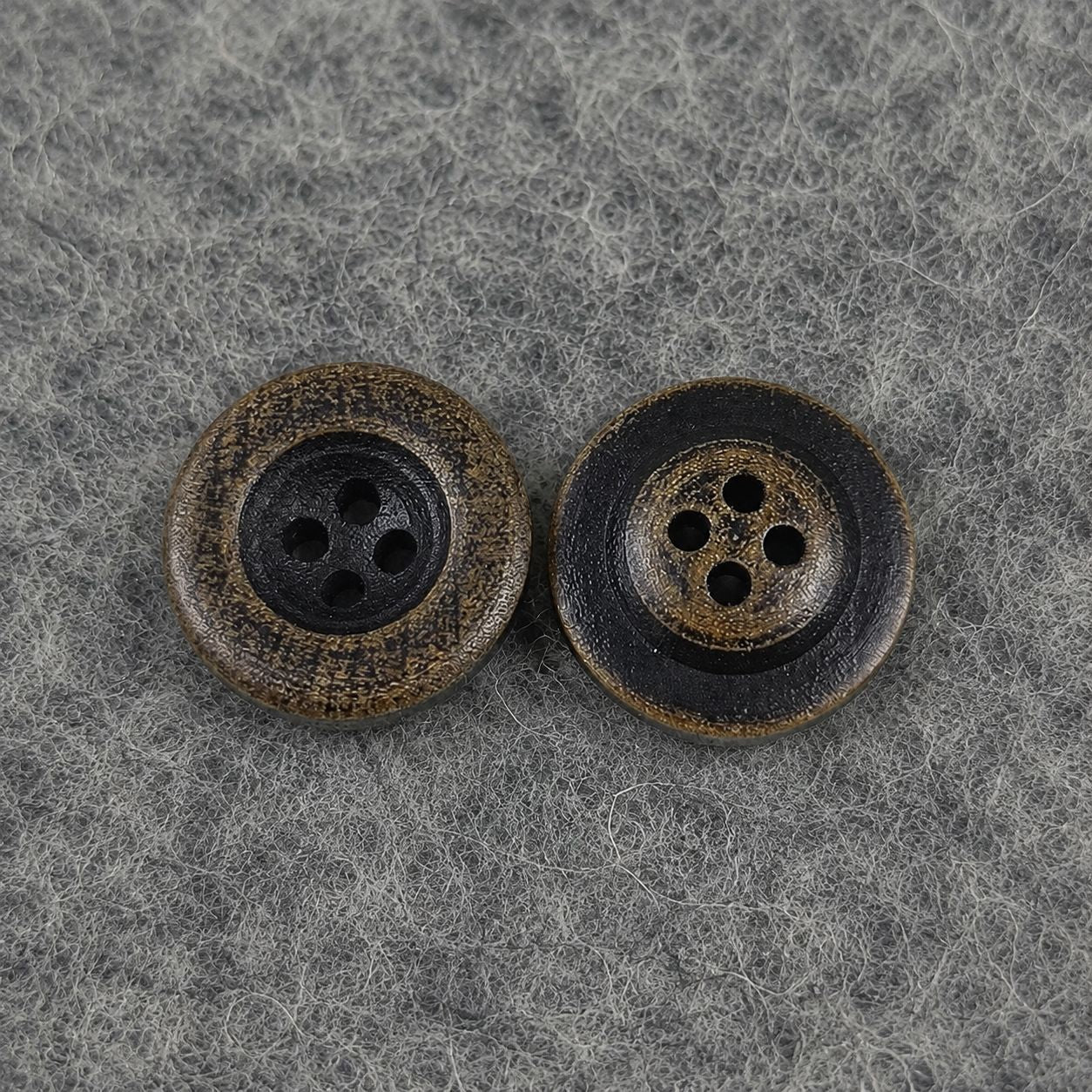 Natural Wood Buttons Dark Brown Vintage Concave Round 4-Hole 30pcs