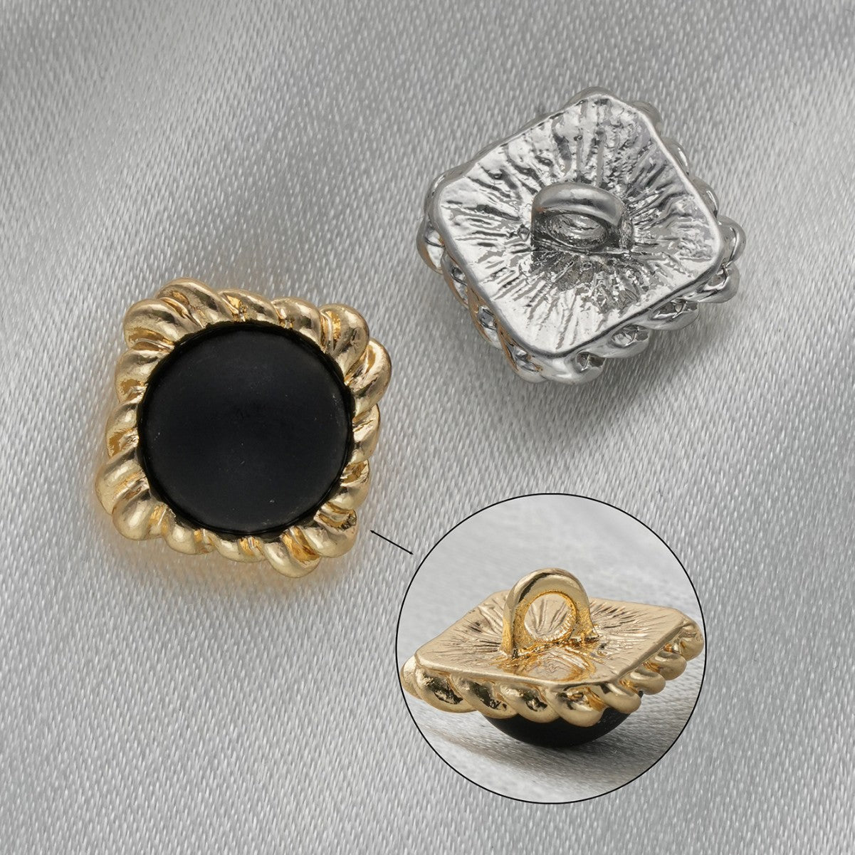 13mm Square Black Pearl Zinc Alloy Metal Shank Buttons 20 Pack