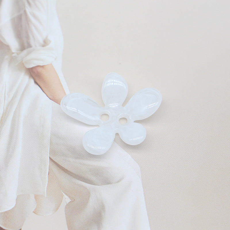 36x32mm resin 5-petal flower sewing button, white ombré, 2-hole design.