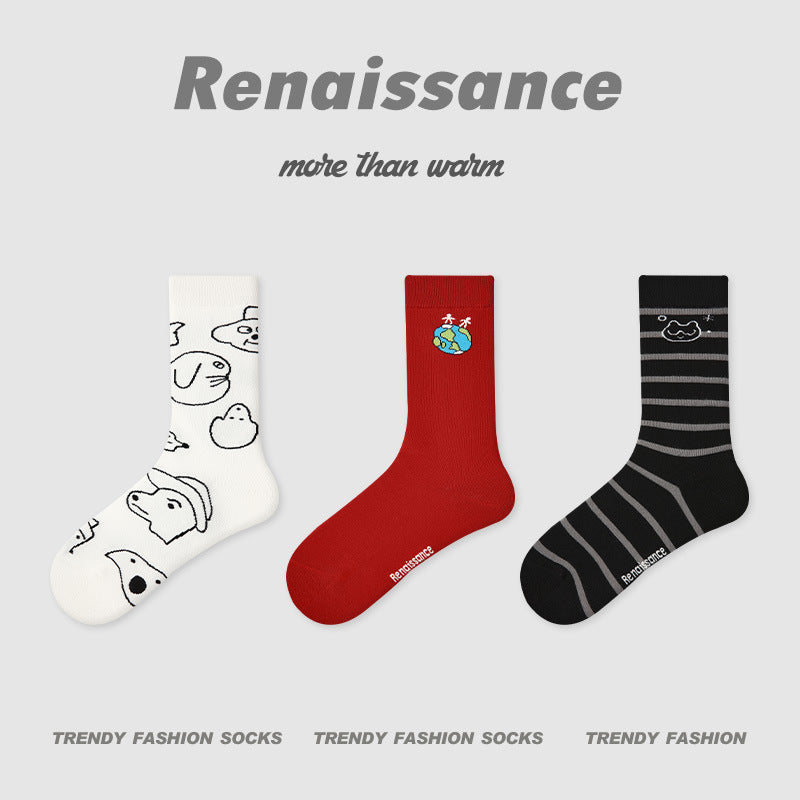 Color-Block Stripe & Polka Dot Princess Socks for Women 3 Pack