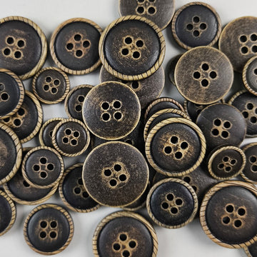 Vintage Brown Natural Wood Round 4-Hole Buttons 50PCS
