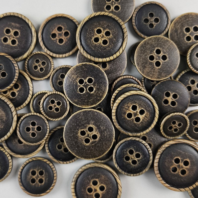 Vintage Brown Natural Wood Round 4-Hole Buttons 50PCS