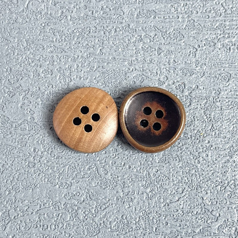 Brown Natural Wood Vintage 4-Hole Buttons – Set of 40
