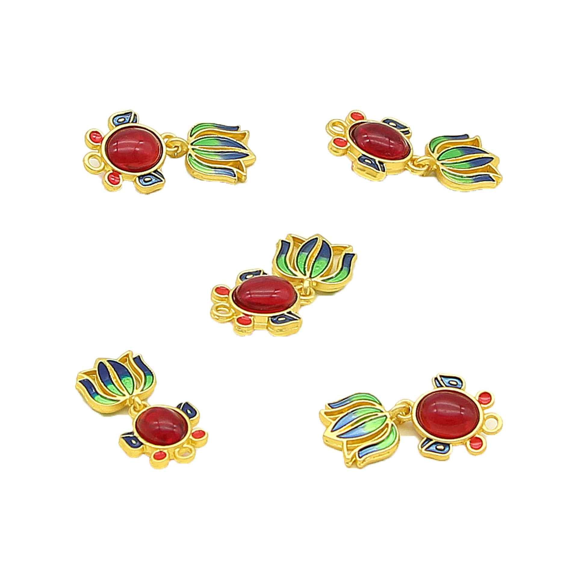 21x13mm Chinese Style Goldfish-Shaped Metal Decorative Buttons 6pcs