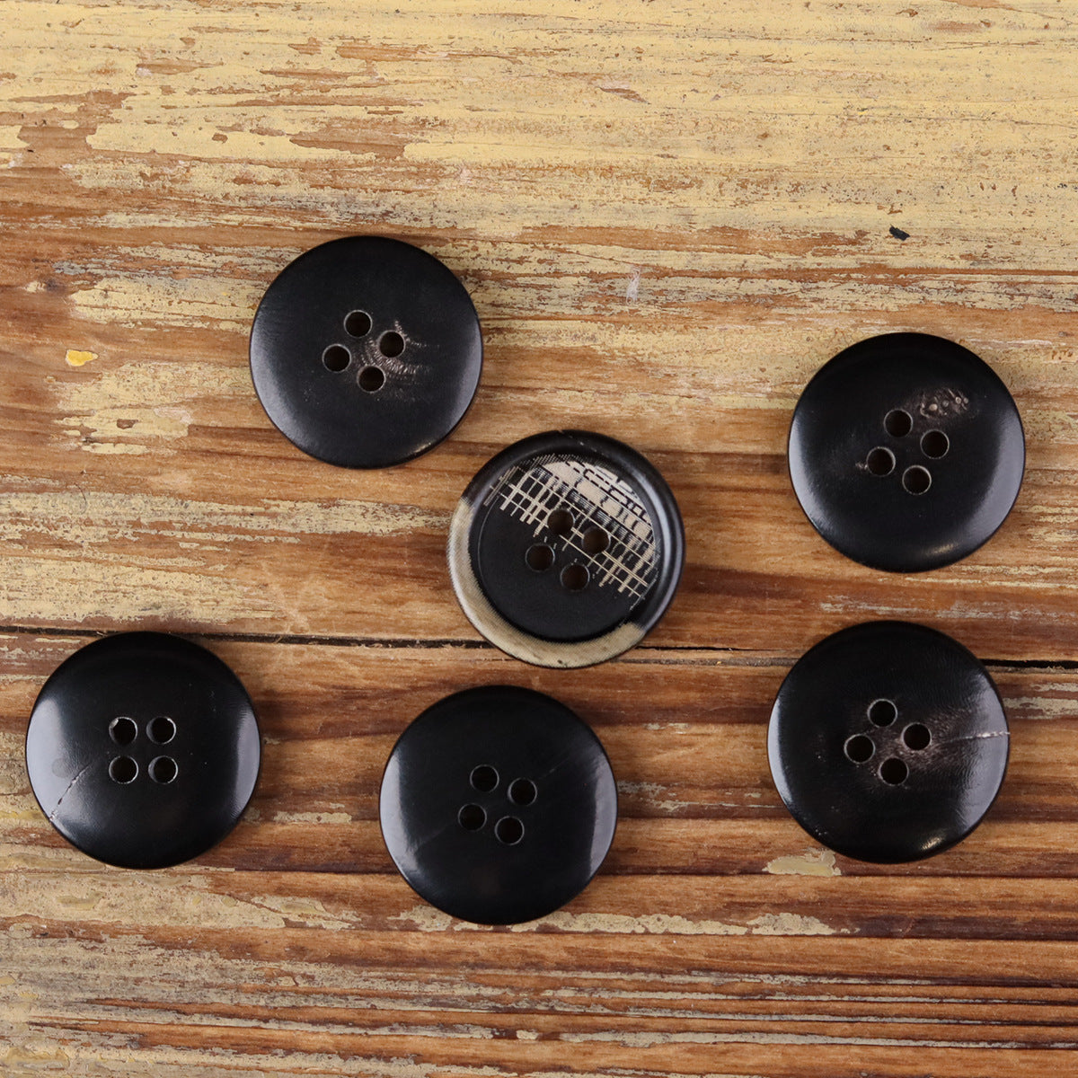 Black Natural Handmade Horn Buttons 4-Hole for Coat & Jacket | Pack of 20