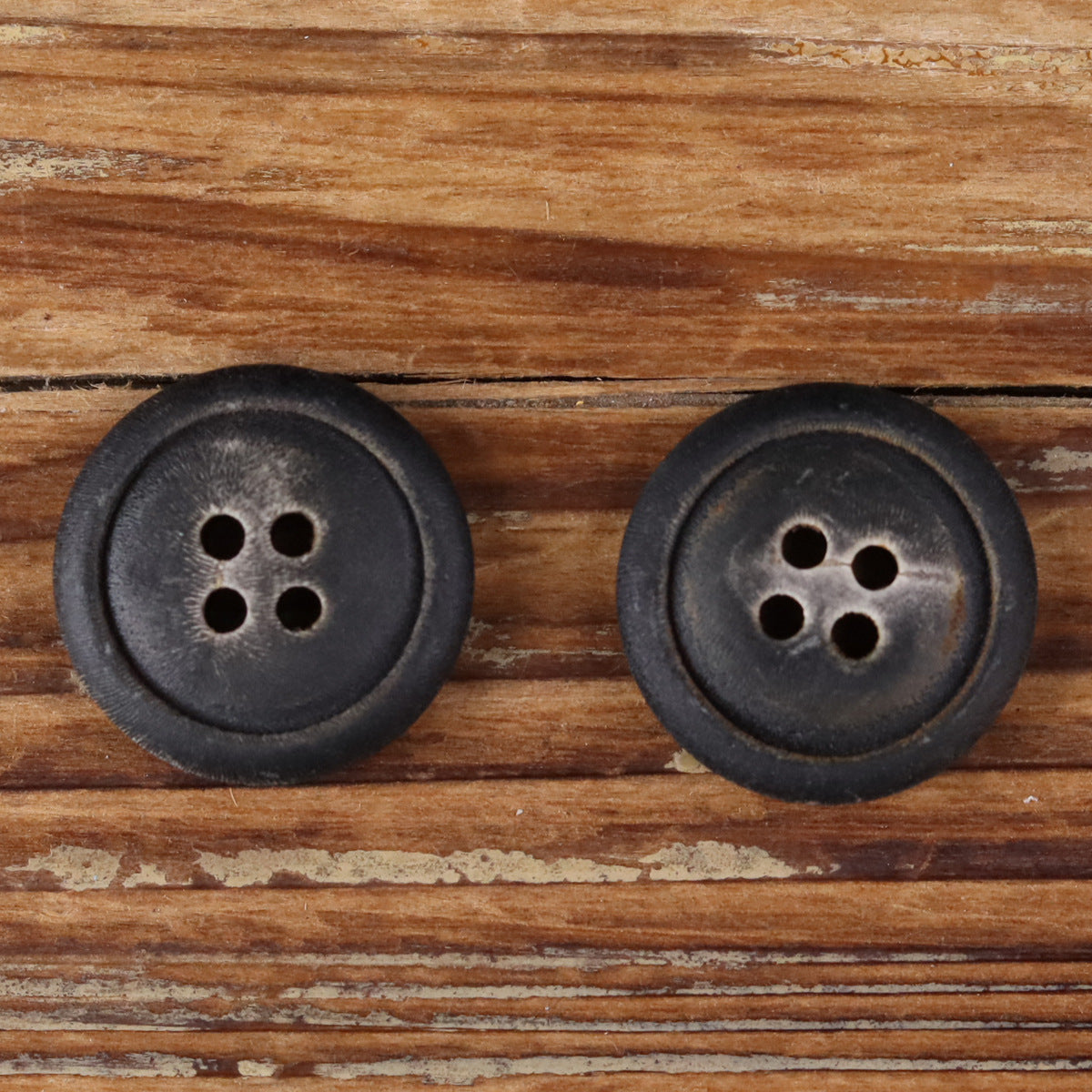 Ash-Fired Black Natural Horn Buttons 4-Hole | Pack of 20