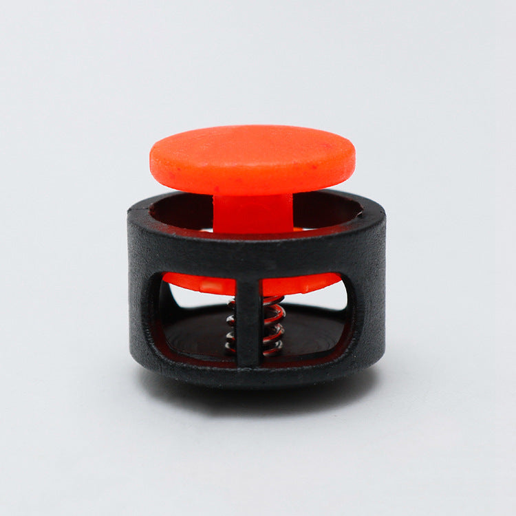 17mm plastic cord lock spring stopper with orange button and black base