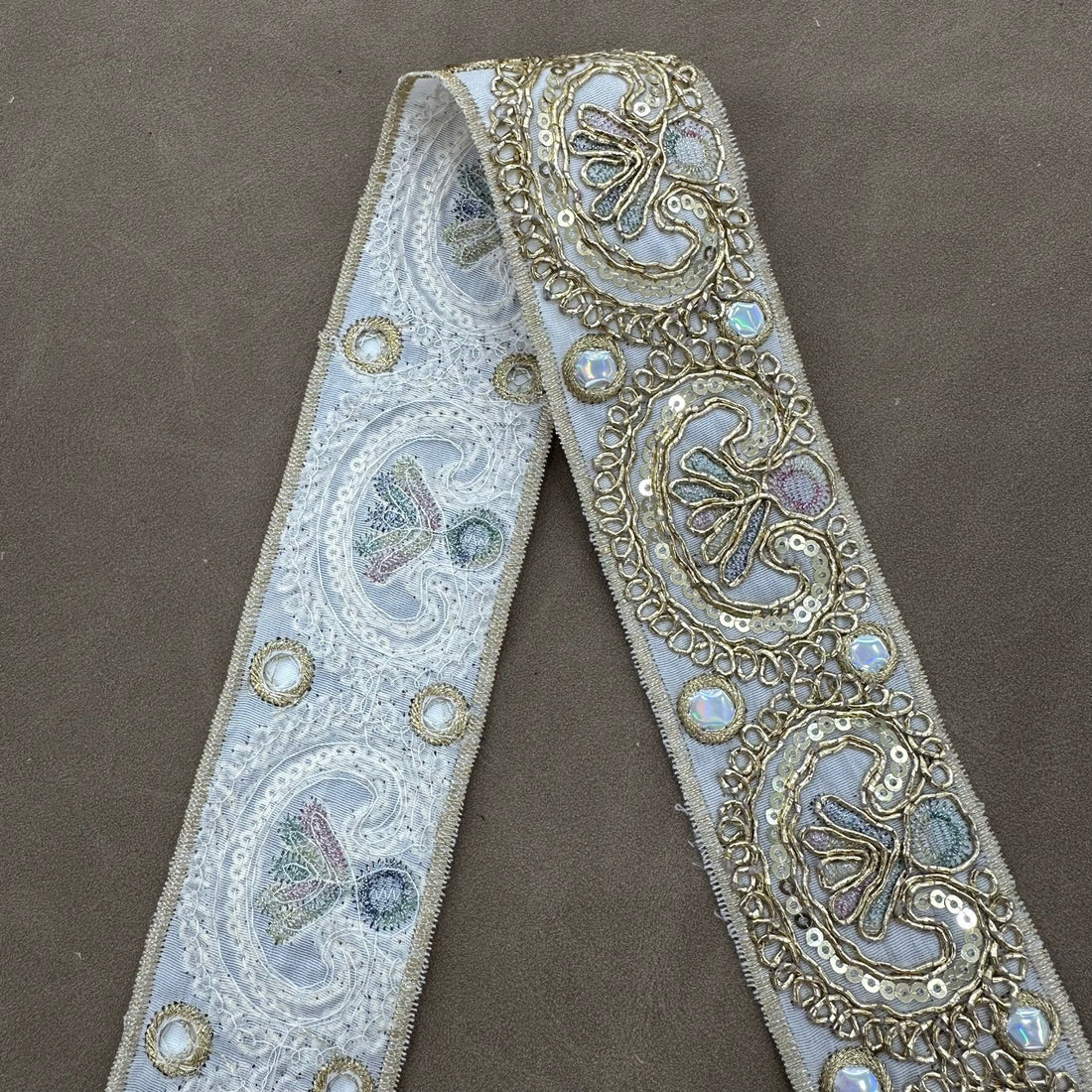 Paisley Ethnic Sequin Gold Cord Embroidered Trim 10 Yards