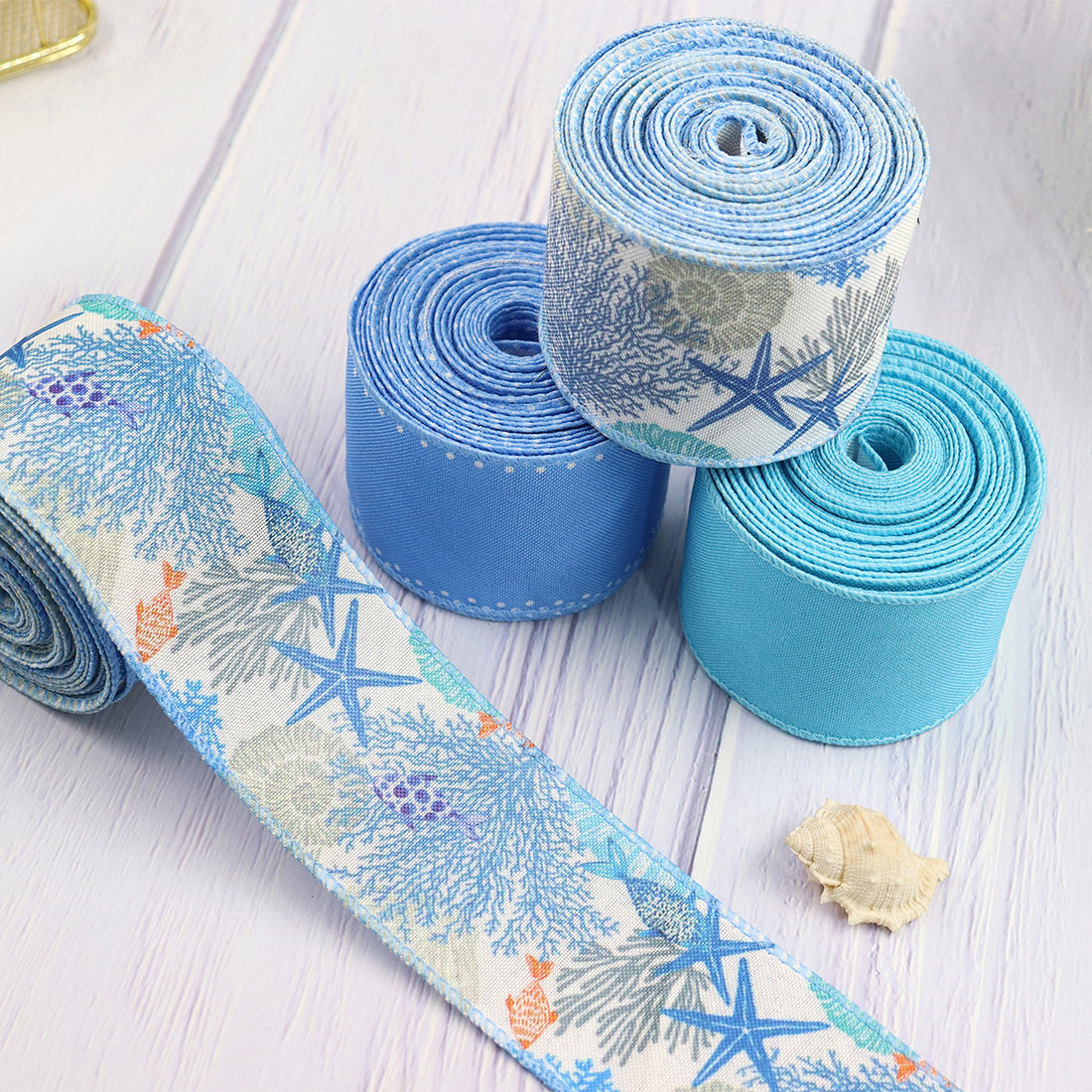 63mm/2.5 tuuman sininen koralliriutta grosgrain-nauha, jossa on langallinen reuna, 4 pakkausta