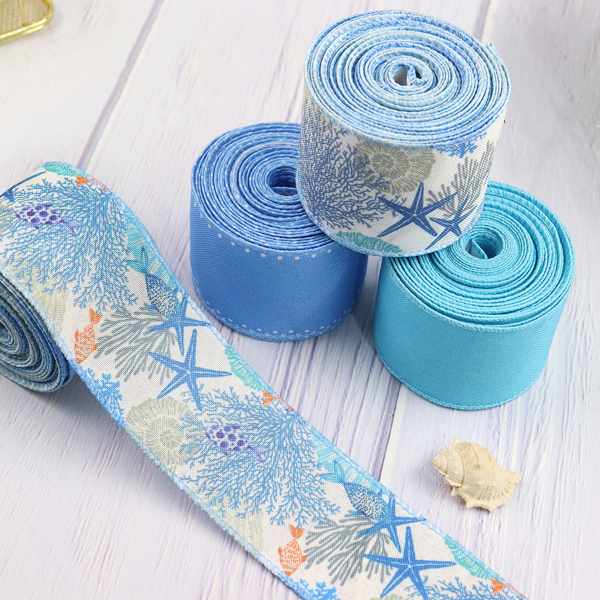 63mm/2.5 tuuman sininen koralliriutta grosgrain-nauha, jossa on langallinen reuna, 4 pakkausta