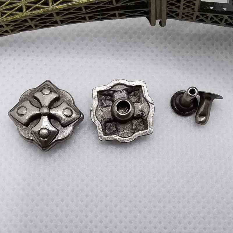 Vintage Silver Round Cross Rivet Stud Buttons for Retro Jeans