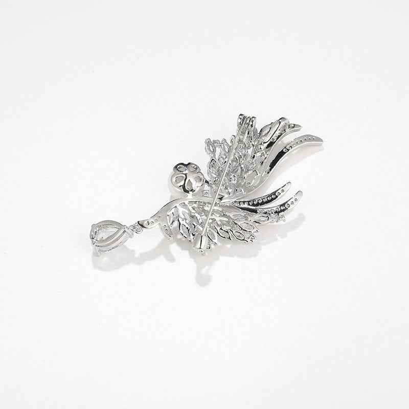 Natural Pearl Zircon Silver Wing Metal Brooch Pin