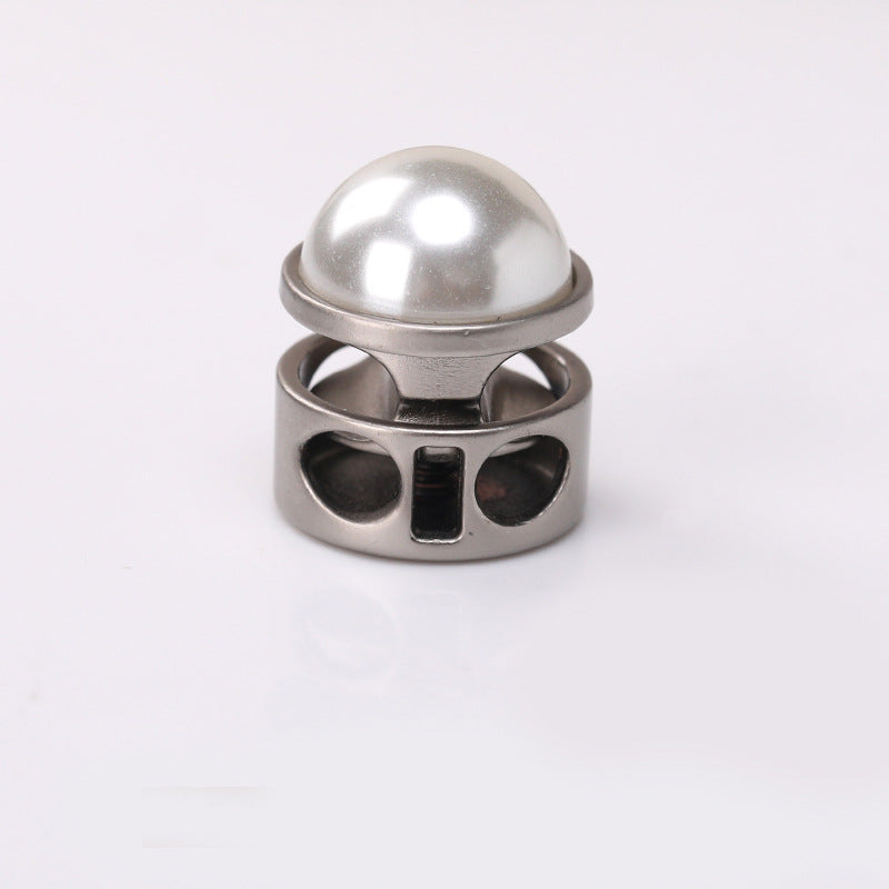 Nickel two-hole cord lock, pearl dome top, spring cylinder metal drawstring fastener