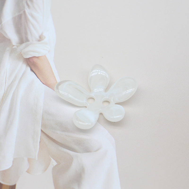 36x32mm resin 5-petal flower sewing button, white ombré, 2-hole design.