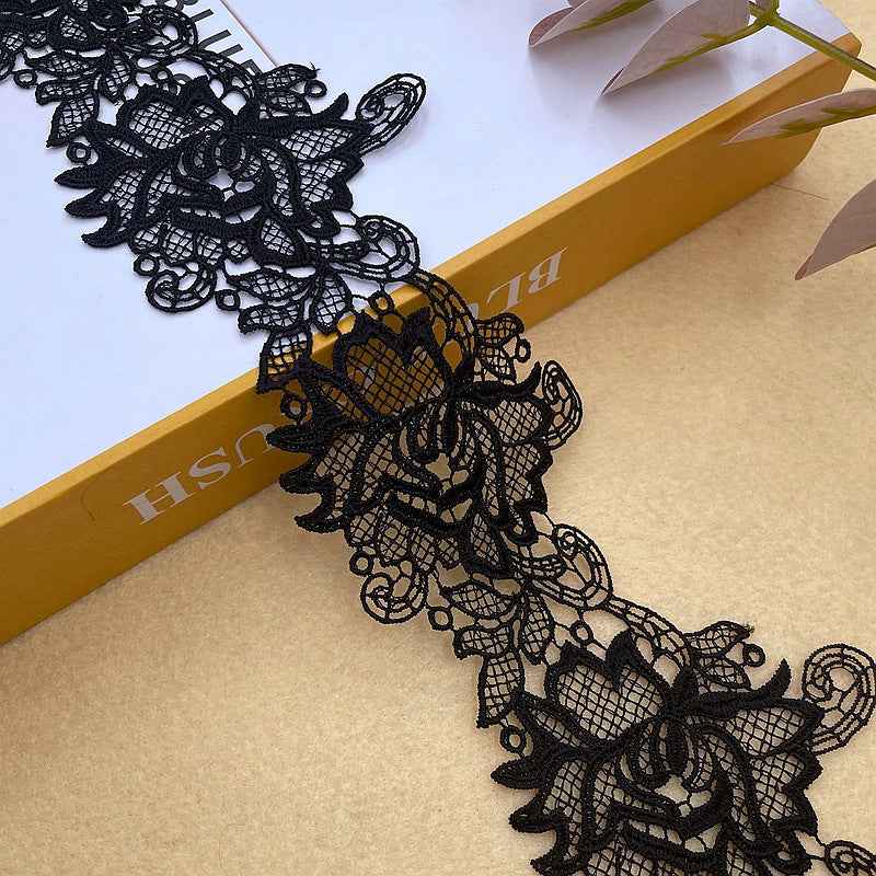7.8cm Black White Milk Silk Embroidered Lace Trim 5 Yards