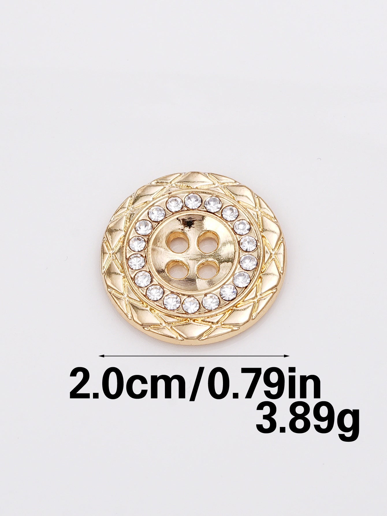 32L (20mm) Round 4-Hole Rhinestone Zinc Alloy Buttons – 10 Piece