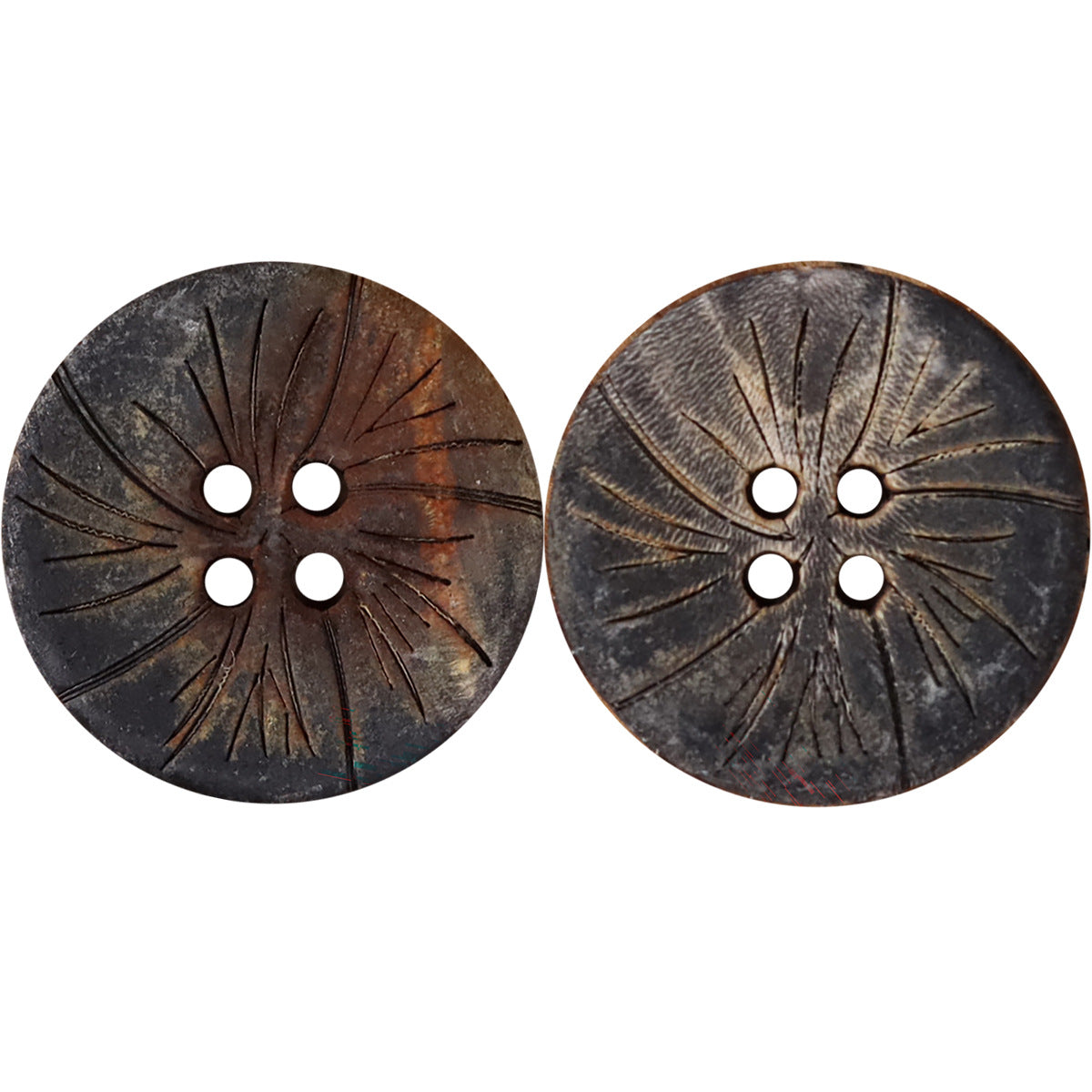 Black Charred Natural Buffalo Horn Round 4-Hole Plum Blossom Texture Buttons – Set of 20