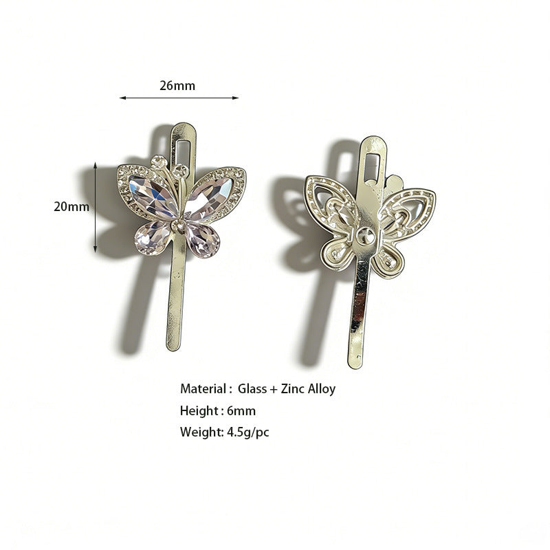 Pink and clear rhinestone butterfly flower shoe buckle clip set