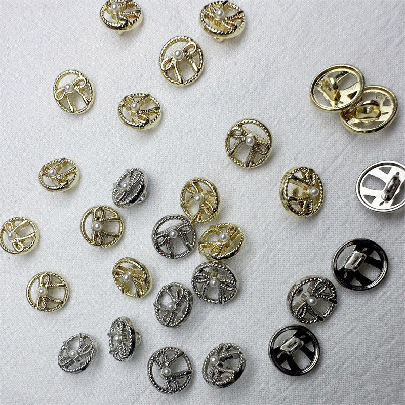 11.5MM Gold/Silver French Vintage Metal Hollow Bow Shirt Buttons 30pcs