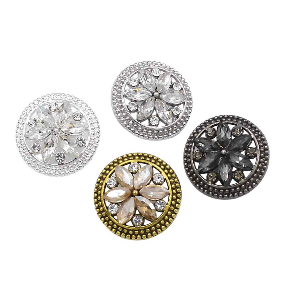 18MM/24MM Round Alloy Vintage Crystal Flower Diamond Buttons 12PCS