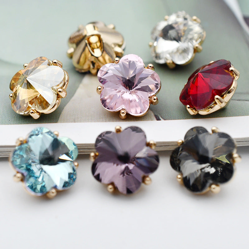 12mm Small Flower Glass Rhinestone Metal Shank Buttons 20pcs