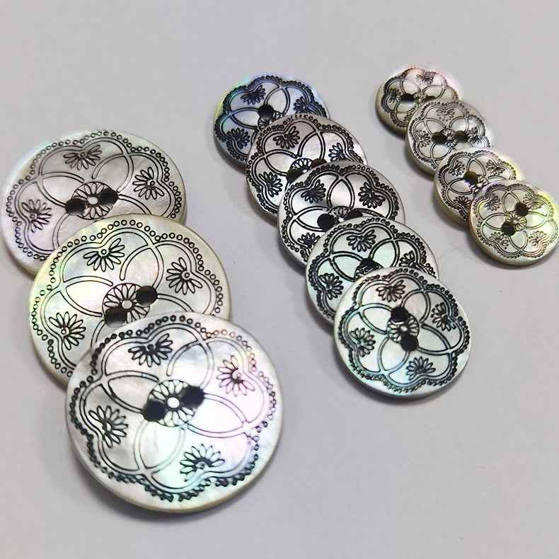 18L/24L/36L Black Pattern Mother of Pearl 2-Hole Shell Buttons 99 Pack