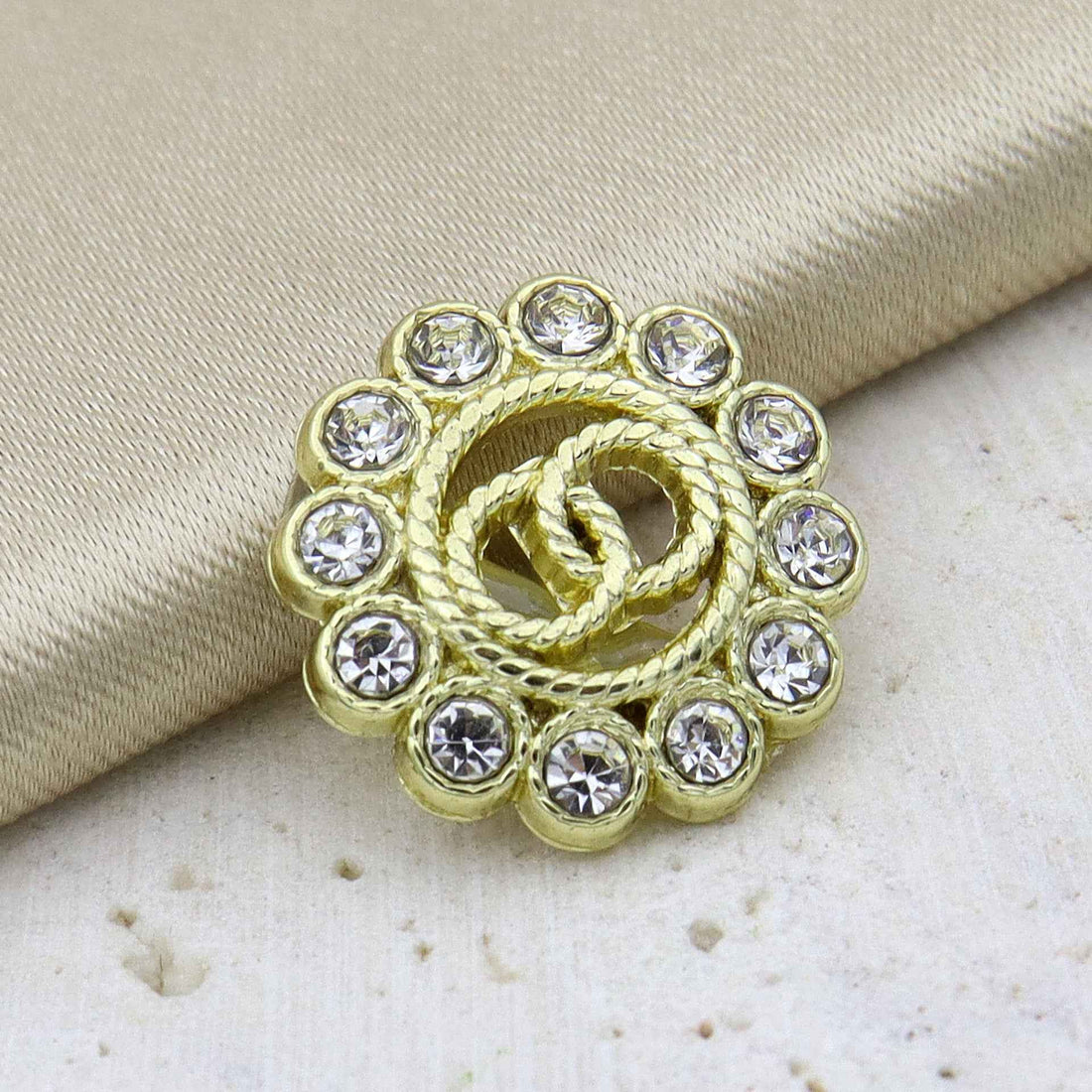 15mm Gold Silver Rhinestone Metal Buttons Hollow Double-Ring 50 Pack