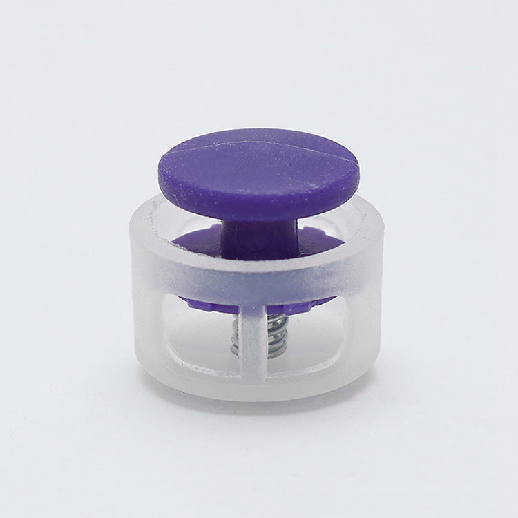 17mm plastic cord lock spring stopper with purple button on clear housing