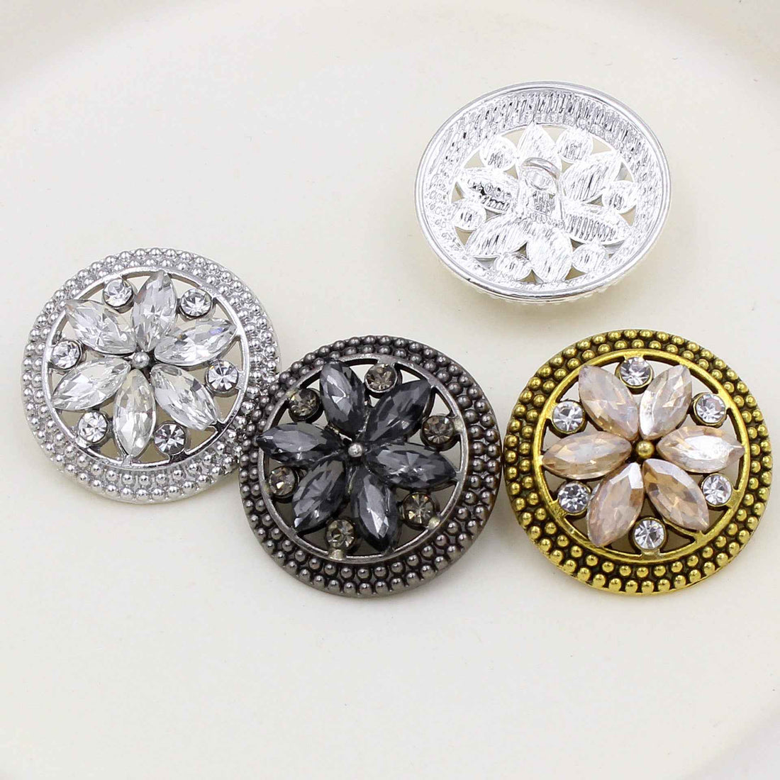 18MM/24MM Round Alloy Vintage Crystal Flower Diamond Buttons 12PCS