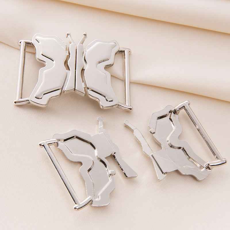 30mm Silver Butterfly Waist Buckle - Decorative Coat Belt Clasp Set 10pcs