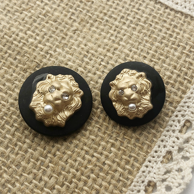 25mm Black Lion Head Rhinestone Pearl Buttons for Knit Cardigans 20pcs