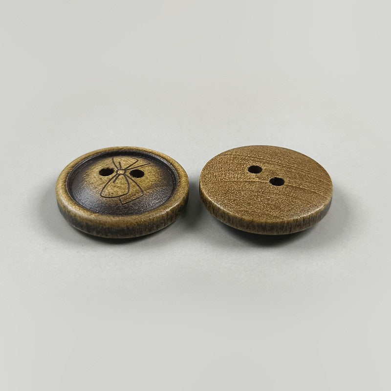 Vintage Wood Butterfly Pattern Buttons – Flat Round 2-Hole 30pcs