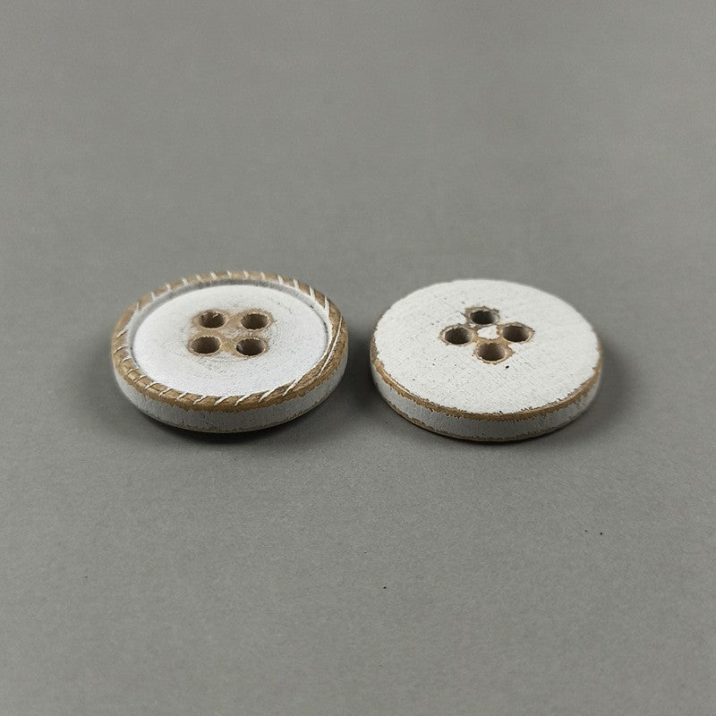 White Wood Vintage Distressed Round Flat 4-Hole Buttons – Set of 40