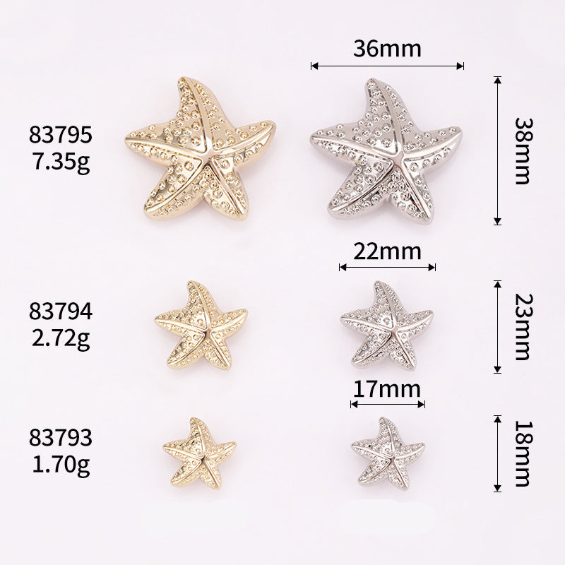 Puffy Starfish Metal Shank Buttons Set of 20 – Light Gold & Nickel