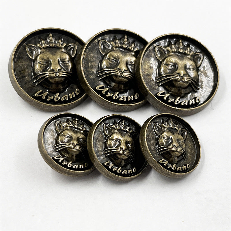 18mm/25mm Bronze Crown Cat Head Solid Metal Sewing Buttons 50pcs