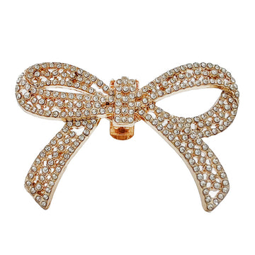 Rhinestone bow shoe clips, gold-tone crystals, detachable bow with center clasp