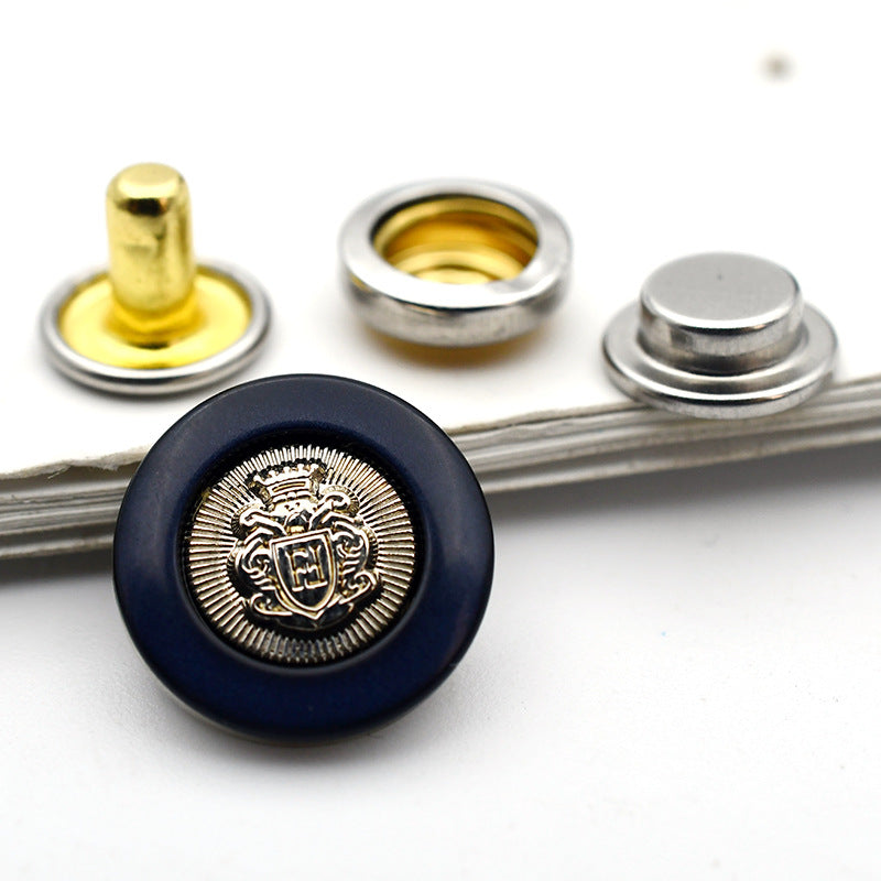 15mm Runde Flache Vintage Krone 4-in-1 Metall Druckknöpfe 20 Stück