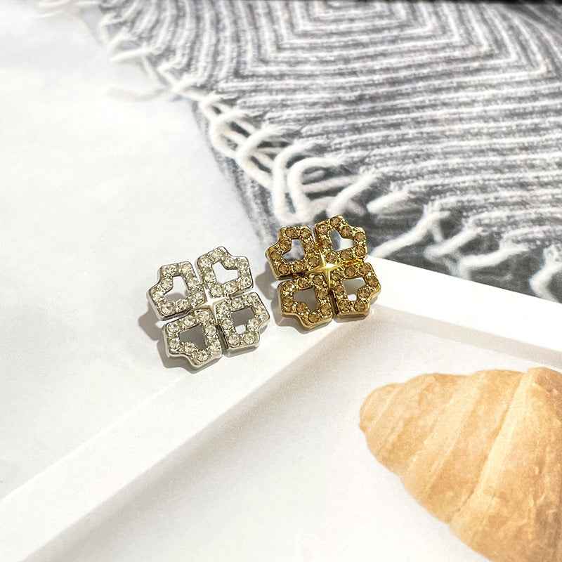 Gold/Silver Four-Leaf Clover Crystal Metal Shank Buttons 48pcs