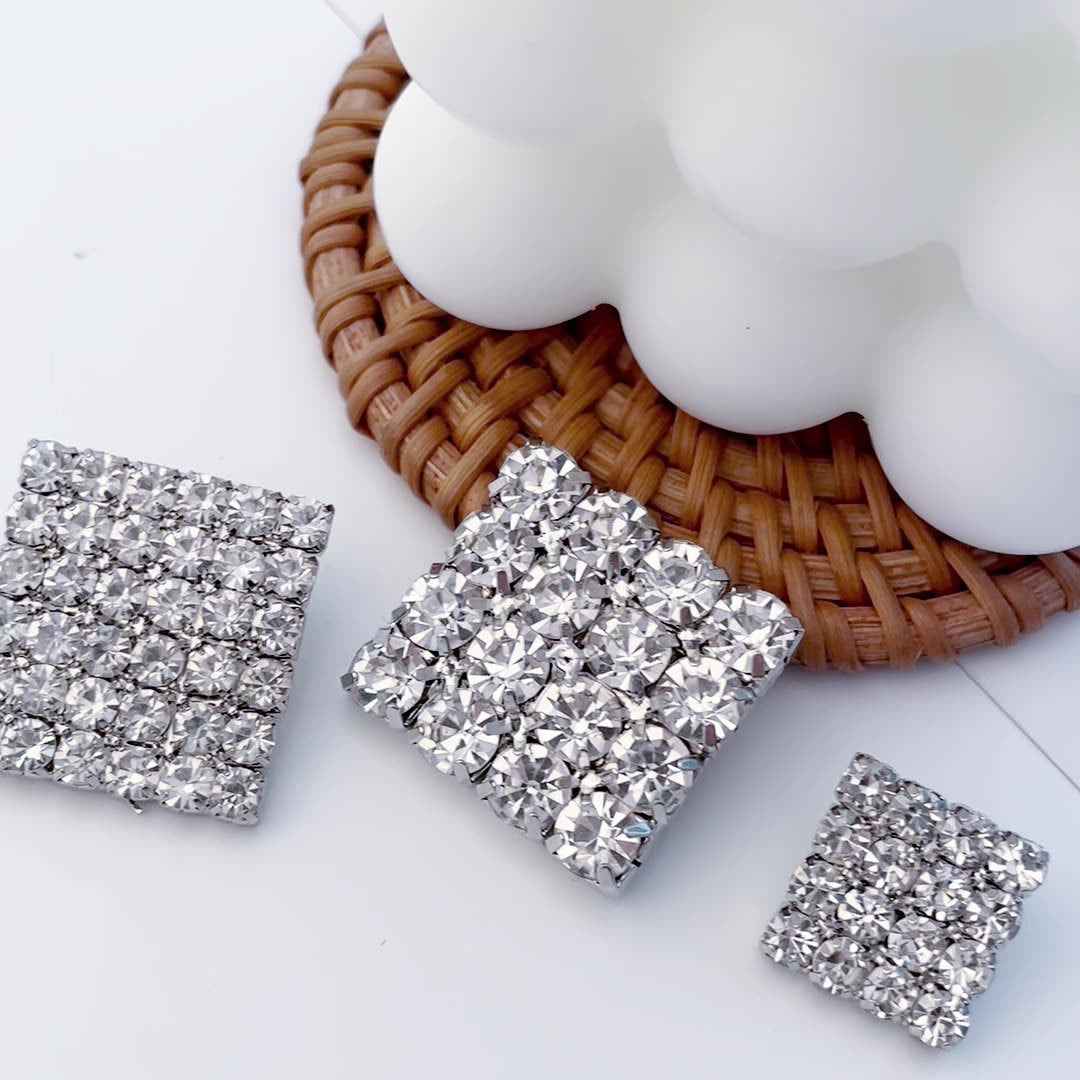 Luxurious Diamond Square Metal Buttons Silver For Coats Sweaters 10pcs