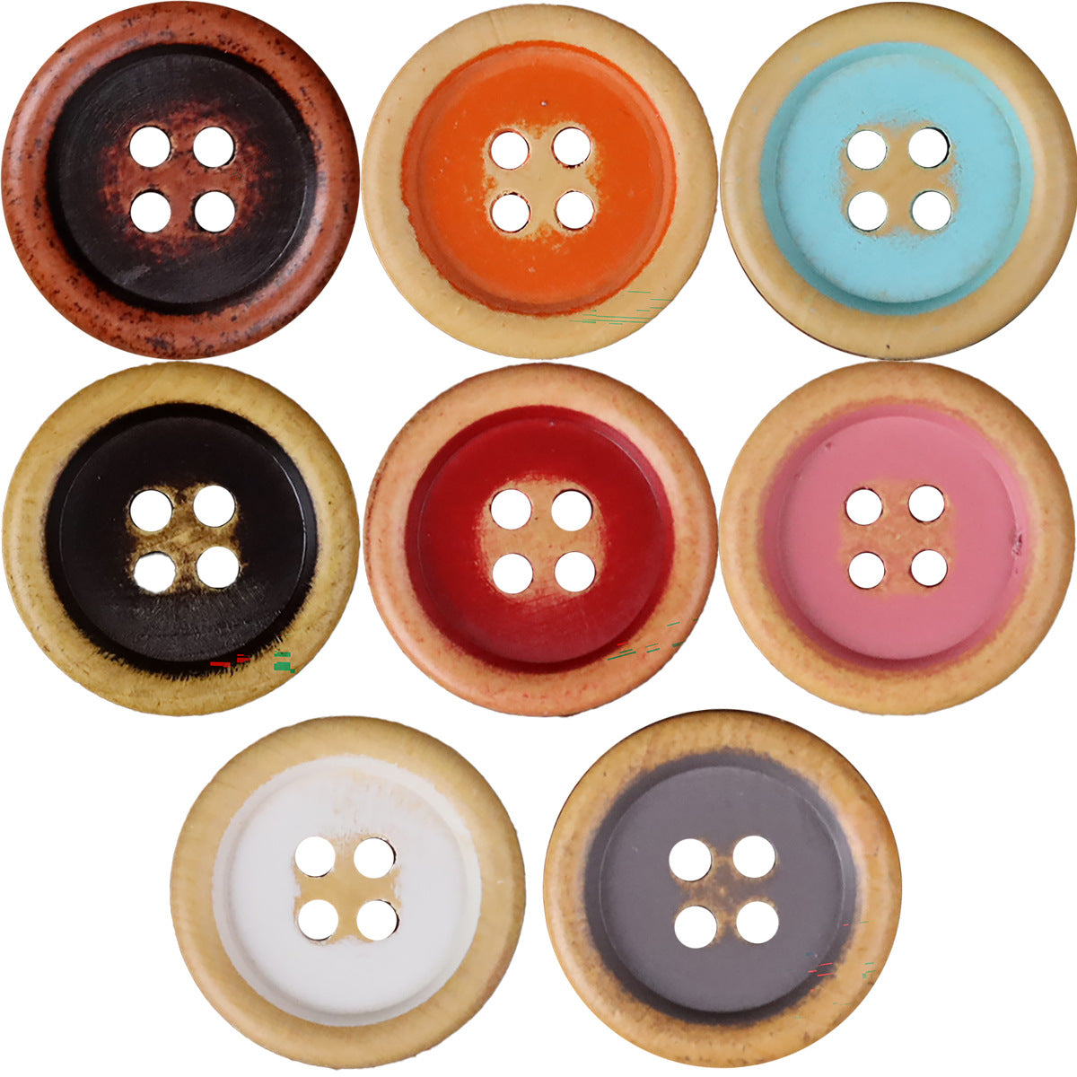 Dopamine Color Series Round 4-Hole Wood Buttons – Set of 30