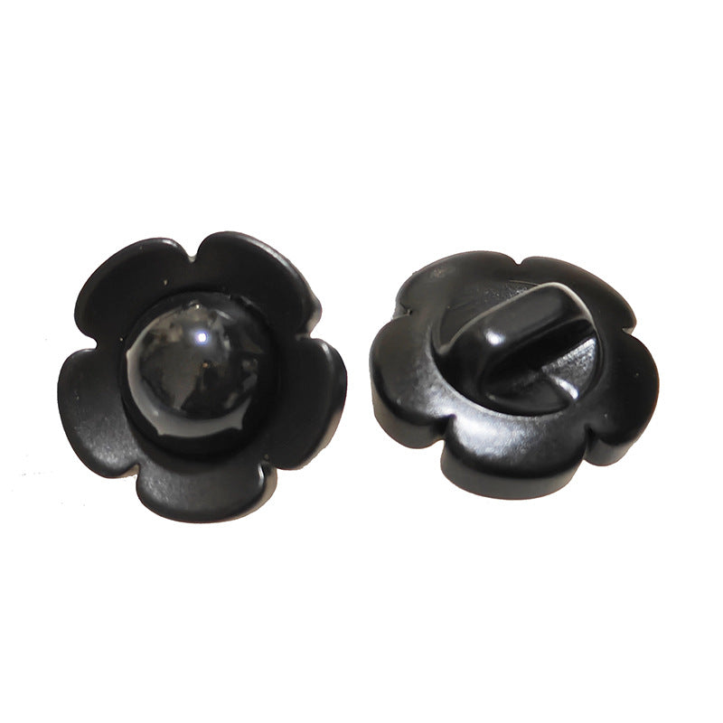 11/18mm Black White Flower Resin Shank Buttons 40pcs