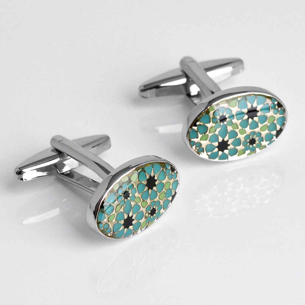 18x12.5mm Oval Blue & Black French Cufflinks