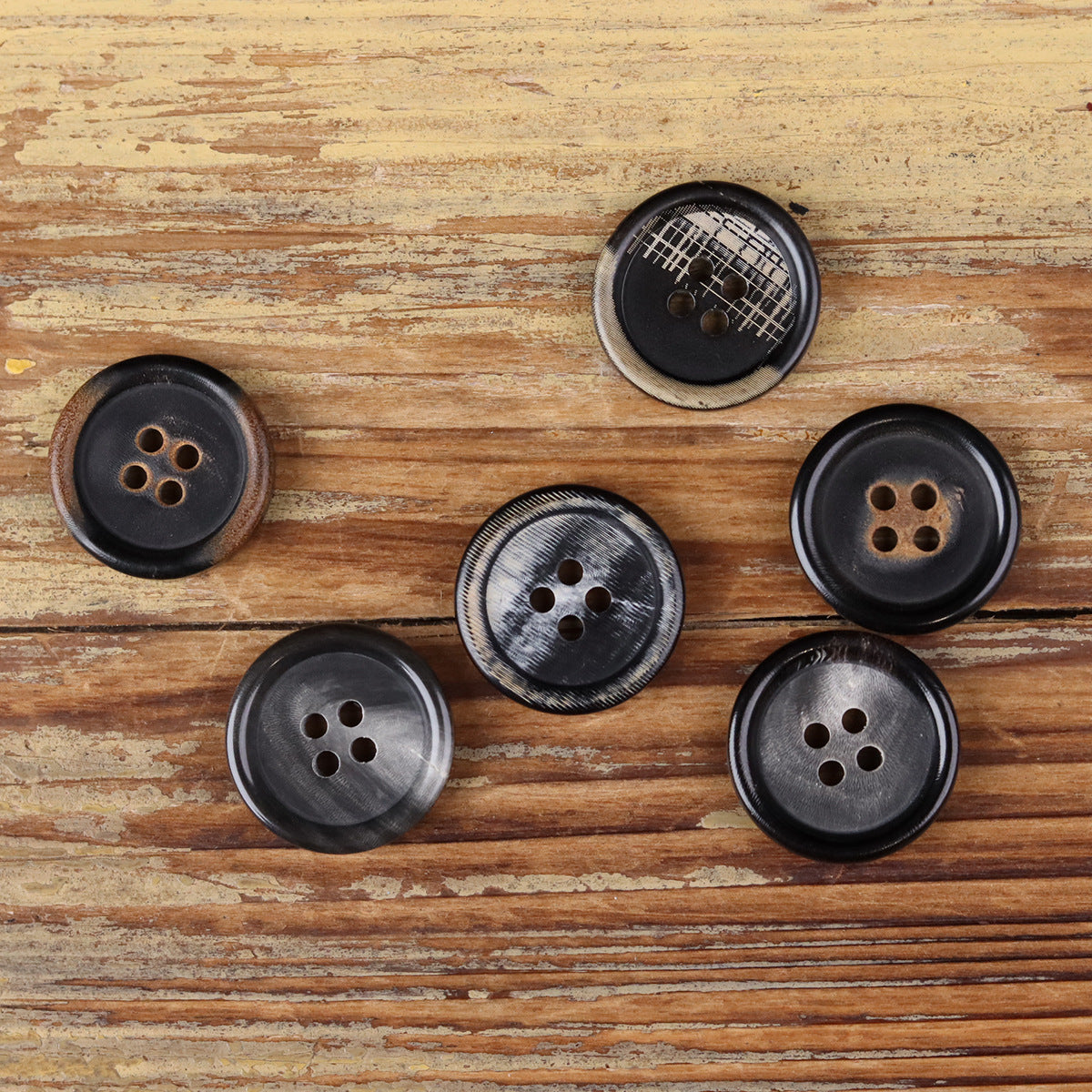 Black Natural Handmade Horn Buttons 4-Hole for Coat & Jacket | Pack of 20
