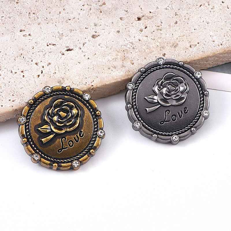 28L/34L/36L Round Rose Rhinestone Metal Shank Buttons 20pcs