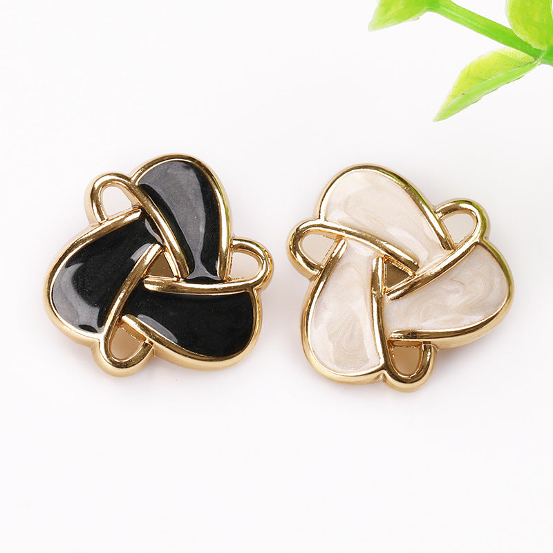 Triangle Petal Black & White Enamel Gold Metal Shank Buttons – 20Pcs