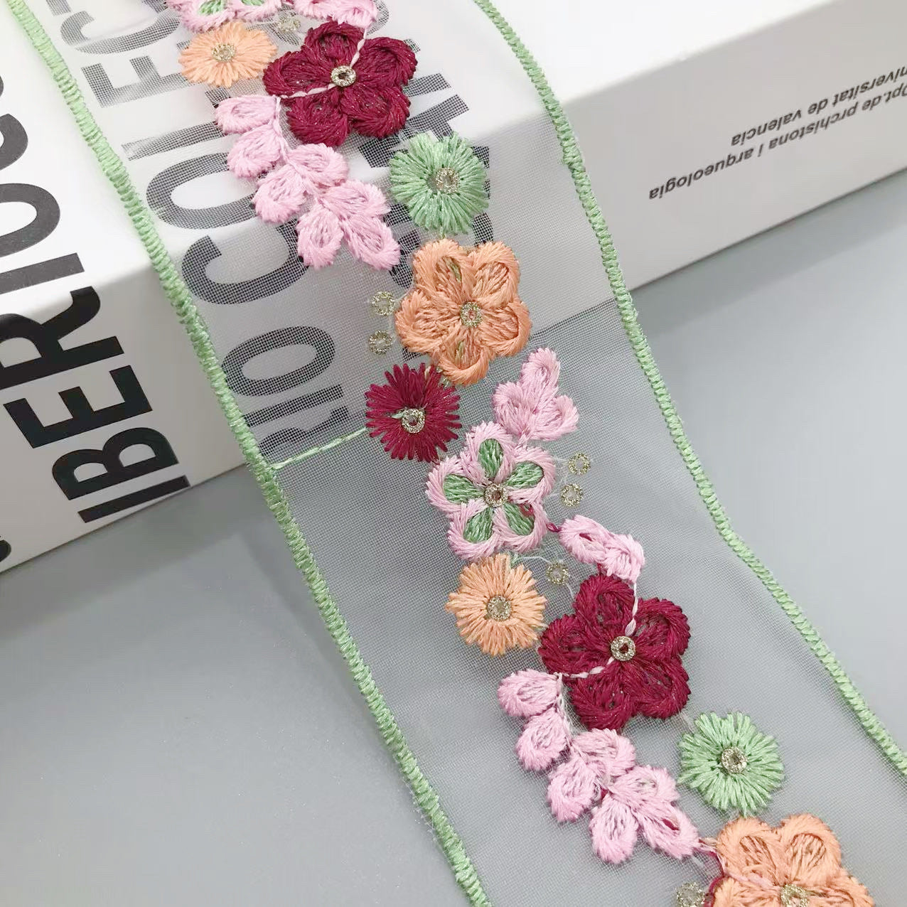 5cm Colorful Floral Sequin Organza Embroidered Lace Trim 10 Yards