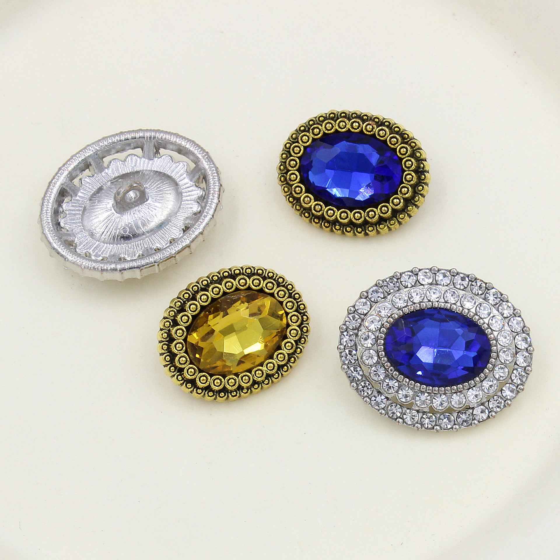 Vintage Oval Rhinestone Shank Buttons – Antique Gold Silver 20pcs