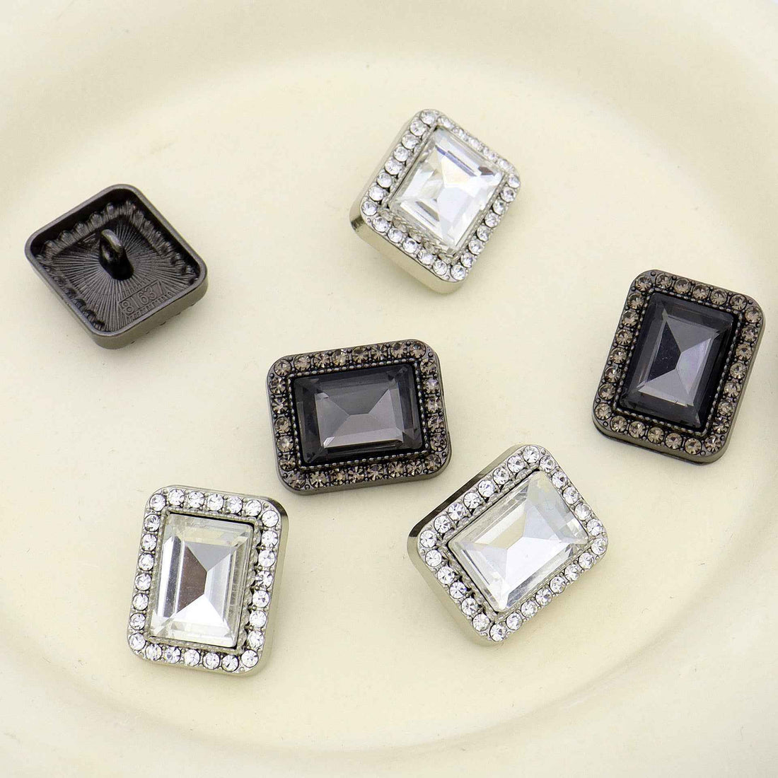 Luxury Metal Gray Crystal Rectangle Point-Drill Hand-Sewn Buttons 12pcs