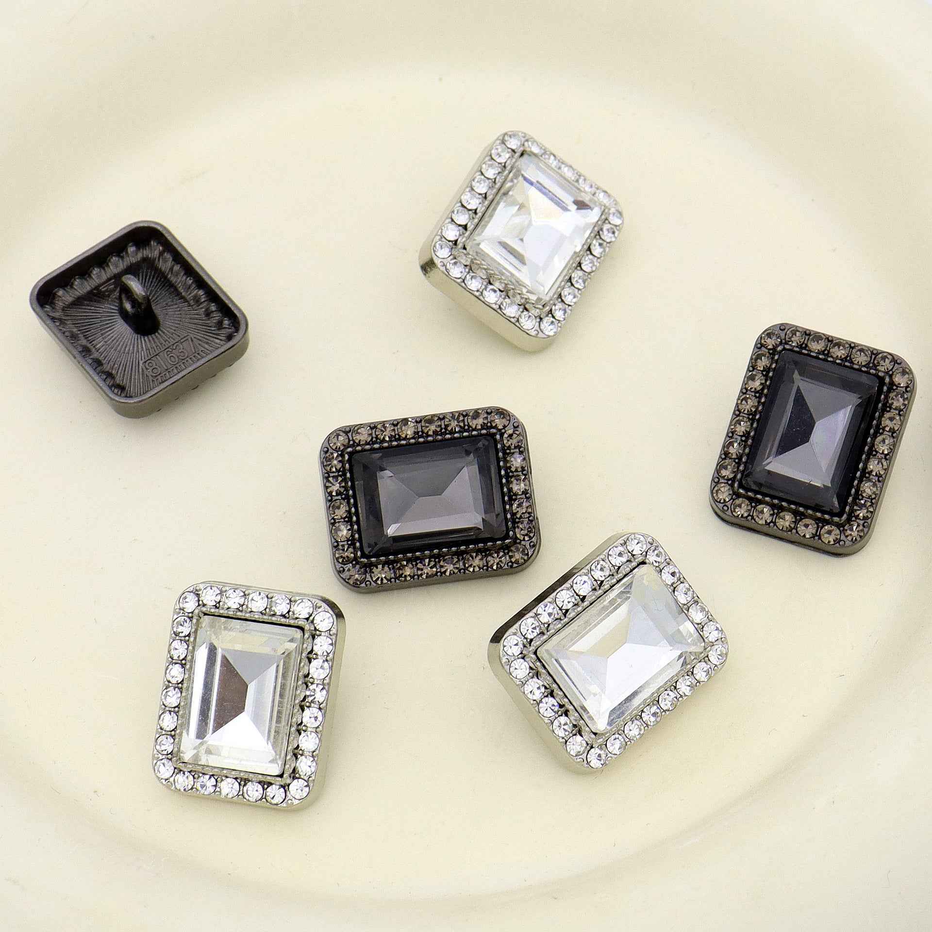 Luxury Metal Gray Crystal Rectangle Point-Drill Hand-Sewn Buttons 12pcs